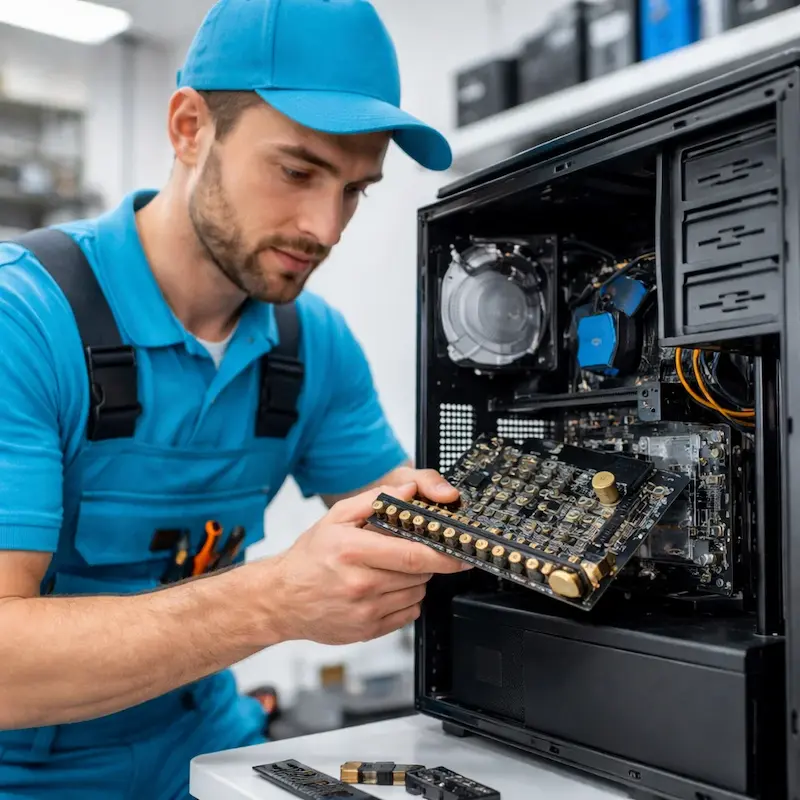 Мастер устанавливает звуковую карту на ПК в Мытищах